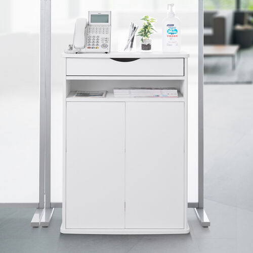 ルーター収納ボックス（電話台・幅60cm・扉付・引き出し付・木製・ケーブルボックス・コード収納・ゲーム機収納・ラック・FAX台・モデム収納・ホワイト）