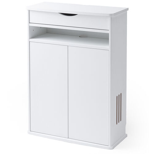 ルーター収納ボックス（電話台・幅60cm・扉付・引き出し付・木製・ケーブルボックス・コード収納・ゲーム機収納・ラック・FAX台・モデム収納・ホワイト）