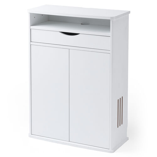 ルーター収納ボックス（電話台・幅60cm・扉付・引き出し付・木製・ケーブルボックス・コード収納・ゲーム機収納・ラック・FAX台・モデム収納・ホワイト）