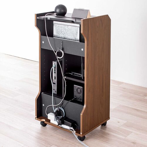 ゲーム機収納ラック（ガラス扉・UVカット・可動棚×3枚・キャスター付き・サイドワゴン・幅46.2×奥行き37×高さ90cm・PS5/4・Switch 2・レトロゲーム機・木目×ブラック）