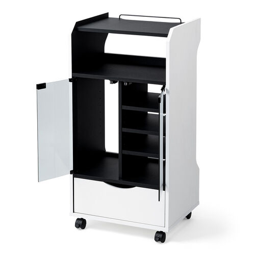 ゲーム機収納ラック（ガラス扉・UVカット・可動棚×3枚・キャスター付き・サイドワゴン・幅46.2×奥行き37×高さ90cm・PS5/4・Switch 2・レトロゲーム機・ホワイト×ブラック）