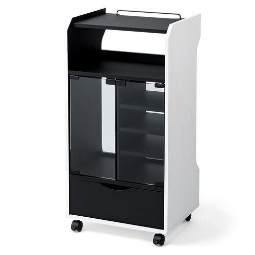 ゲーム機収納ラック（ガラス扉・UVカット・可動棚×3枚・キャスター付き・サイドワゴン・幅46.2×奥行き37×高さ90cm・PS5/4・Switch 2・レトロゲーム機・ホワイト×ブラック）