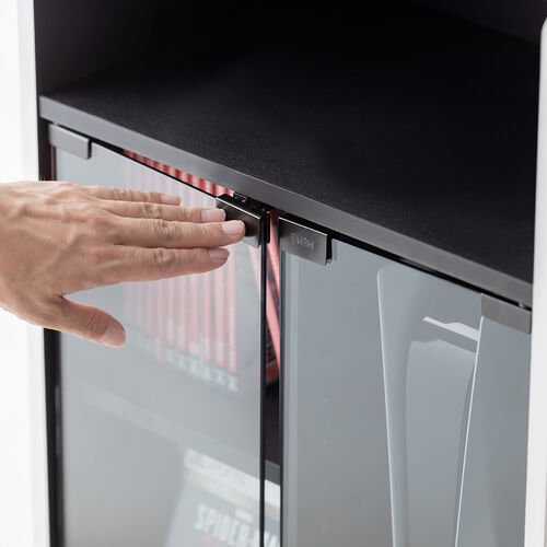 ゲーム機収納ラック（ガラス扉・UVカット・可動棚×3枚・キャスター付き・サイドワゴン・幅46.2×奥行き37×高さ90cm・PS5/4・Switch 2・レトロゲーム機・ホワイト×ブラック）