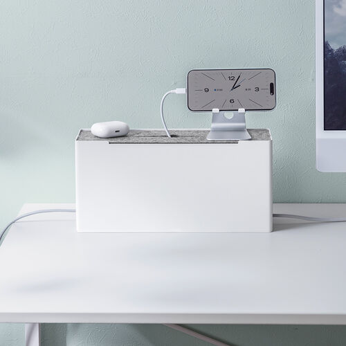ケーブルボックス（電源まわり・目隠しボックス・タップ収納ボックス・ケーブル収納・幅32cm・充電ステーション・スチール製・Switch収納・完成品・ホワイト）