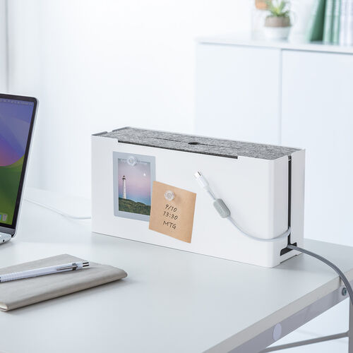 ケーブルボックス（電源まわり・目隠しボックス・タップ収納ボックス・ケーブル収納・幅32cm・充電ステーション・スチール製・Switch収納・完成品・ホワイト）