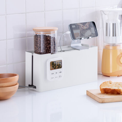 ケーブルボックス（電源まわり・目隠しボックス・タップ収納ボックス・ケーブル収納・幅32cm・充電ステーション・スチール製・Switch収納・完成品・ホワイト）