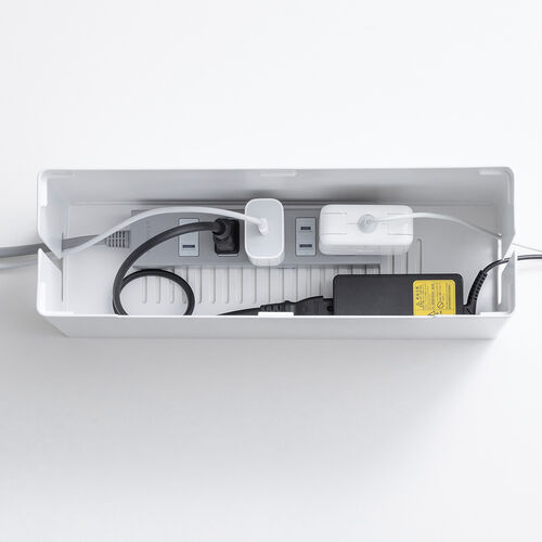 ケーブルボックス（電源まわり・目隠しボックス・タップ収納ボックス・ケーブル収納・幅32cm・充電ステーション・スチール製・Switch収納・完成品・ホワイト）
