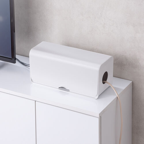 ケーブルボックス（電源まわり・目隠しボックス・タップ収納ボックス・ケーブル収納・幅32cm・充電ステーション・ABS樹脂・ポリカーボネート）