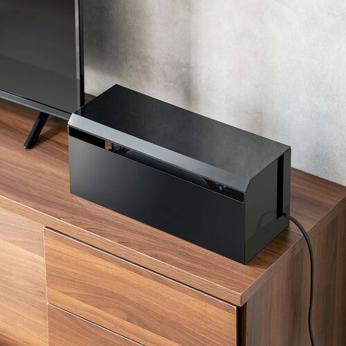 ケーブルボックス（電源まわり・Switch/Switch2収納・ABS樹脂製・難燃グレードUL94-V0・完成品・幅40.1cm・目隠しボックス・タップ収納ボックス・ケーブル収納・ブラック）