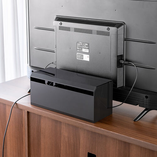 ケーブルボックス（電源まわり・Switch/Switch2収納・ABS樹脂製・難燃グレードUL94-V0・完成品・幅40.1cm・目隠しボックス・タップ収納ボックス・ケーブル収納・ブラック）