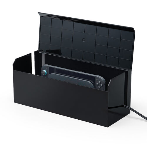 ケーブルボックス（電源まわり・Switch/Switch2収納・ABS樹脂製・難燃グレードUL94-V0・完成品・幅40.1cm・目隠しボックス・タップ収納ボックス・ケーブル収納・ブラック）