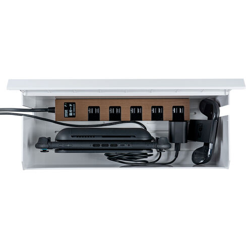 ケーブルボックス（電源まわり・Switch/Switch2収納・ABS樹脂製・難燃グレードUL94-V0・完成品・幅40.1cm・目隠しボックス・タップ収納ボックス・ケーブル収納・ホワイト）