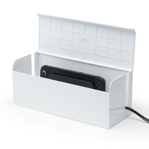 ケーブルボックス（電源まわり・Switch/Switch2収納・ABS樹脂製・難燃グレードUL94-V0・完成品・幅40.1cm・目隠しボックス・タップ収納ボックス・ケーブル収納・ホワイト）