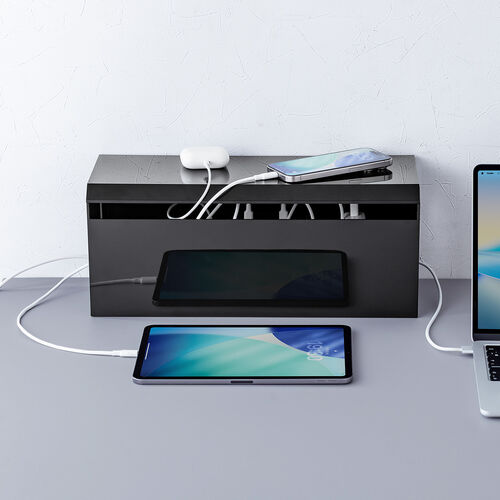 ケーブルボックス（電源まわり・VESA対応・テレビ裏収納・Switch/Switch2収納・ABS樹脂製・難燃グレードUL94-V0・完成品・幅40.1cm・ケーブル収納・ブラック）