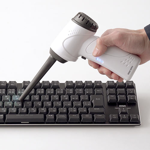 電動エアダスター 強力 充電式 無段階風量調整 LEDライト付 ガス不使用 ノズル付き