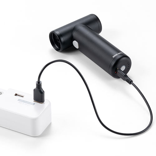 電動エアダスター（充電式・4段階風量調整・ガス不使用・自動噴射・手動噴射・シリコンノズル付き・アルミ製・ブラック）