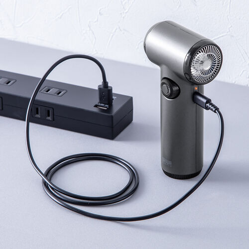 電動エアダスター（充電式・コンパクト・小型・軽量・風量無段階調節・ダイヤルスイッチ・LEDライト・ノズル2種類・収納ポーチ付属・ガス不使用・TypeC充電・逆さ噴射可能・クリーナー）