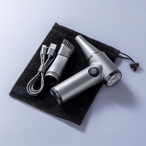 電動エアダスター（充電式・コンパクト・小型・軽量・風量無段階調節・ダイヤルスイッチ・LEDライト・ノズル2種類・収納ポーチ付属・ガス不使用・TypeC充電・逆さ噴射可能・クリーナー）