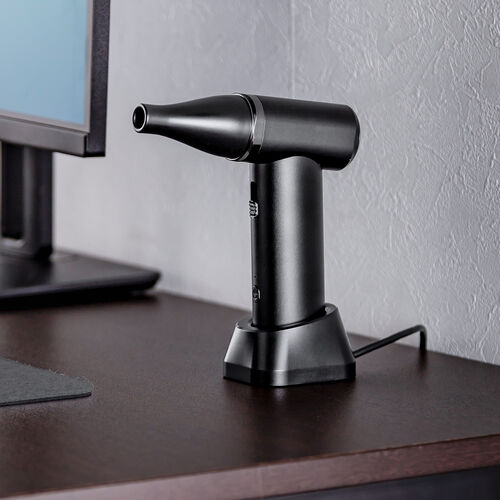 電動エアダスター（充電スタンド・風量無段階調節・ノズル2種類・小型・ガス不使用・TypeC充電・逆さ噴射可能・クリーナー・PC掃除・ブラック）