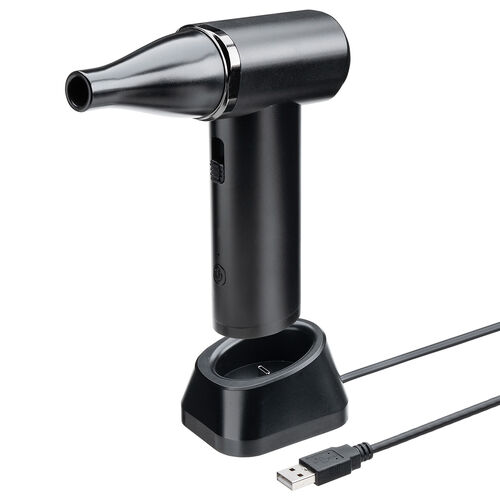 電動エアダスター（充電スタンド・風量無段階調節・ノズル2種類・小型・ガス不使用・TypeC充電・逆さ噴射可能・クリーナー・PC掃除・ブラック）