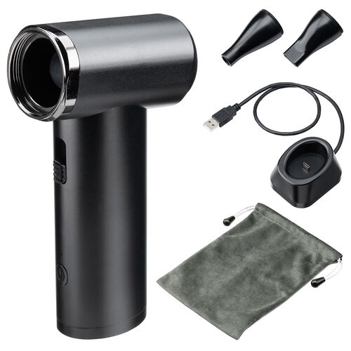 電動エアダスター（充電スタンド・風量無段階調節・ノズル2種類・小型・ガス不使用・TypeC充電・逆さ噴射可能・クリーナー・PC掃除・ブラック）