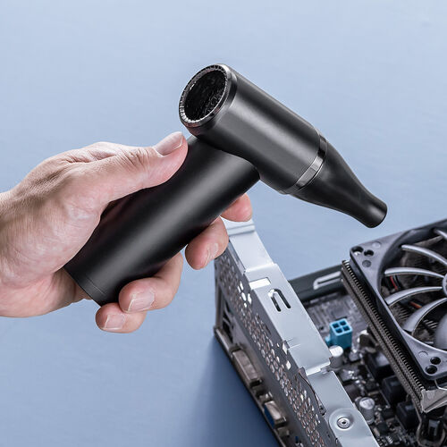 電動エアダスター（充電スタンド・風量無段階調節・ノズル2種類・小型・ガス不使用・TypeC充電・逆さ噴射可能・クリーナー・PC掃除・ブラック）