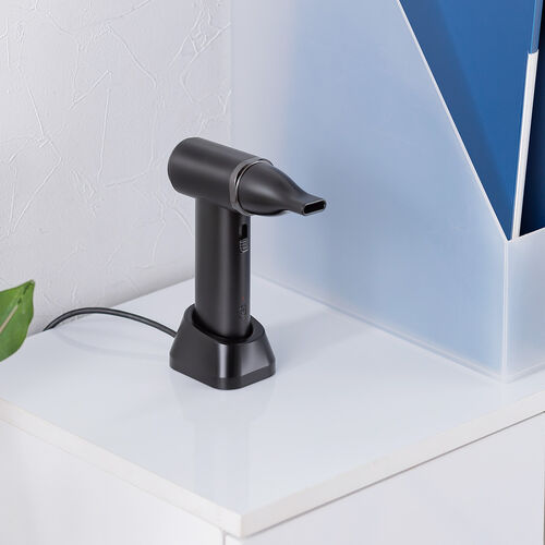 電動エアダスター（充電スタンド・風量無段階調節・ノズル2種類・小型・ガス不使用・TypeC充電・逆さ噴射可能・クリーナー・PC掃除・ブラック）