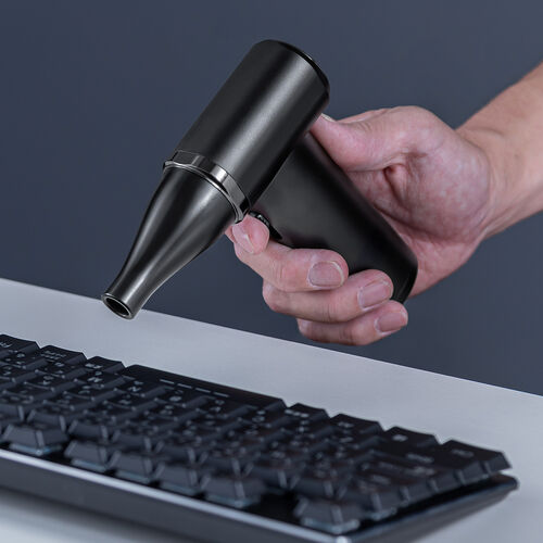 電動エアダスター（充電スタンド・風量無段階調節・ノズル2種類・小型・ガス不使用・TypeC充電・逆さ噴射可能・クリーナー・PC掃除・ブラック）