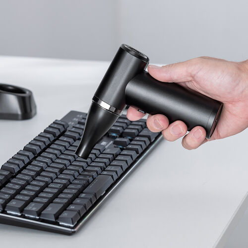 電動エアダスター（充電スタンド・風量無段階調節・ノズル2種類・小型・ガス不使用・TypeC充電・逆さ噴射可能・クリーナー・PC掃除・ブラック）