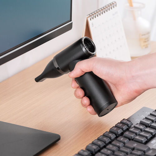 電動エアダスター（充電スタンド・風量無段階調節・ノズル2種類・小型・ガス不使用・TypeC充電・逆さ噴射可能・クリーナー・PC掃除・ブラック）