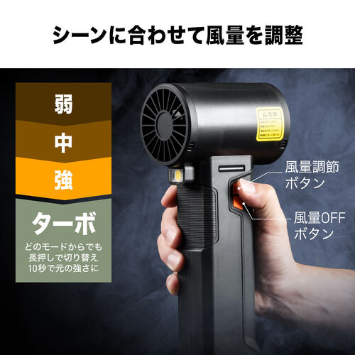 電動エアダスター（ブロワー・洗車・超強力・風速最大約55m/s・風速4段階調整・充電式・コードレス・4000mA・LEDライト・電池残量表示・落ち葉・庭掃除・ブラック）