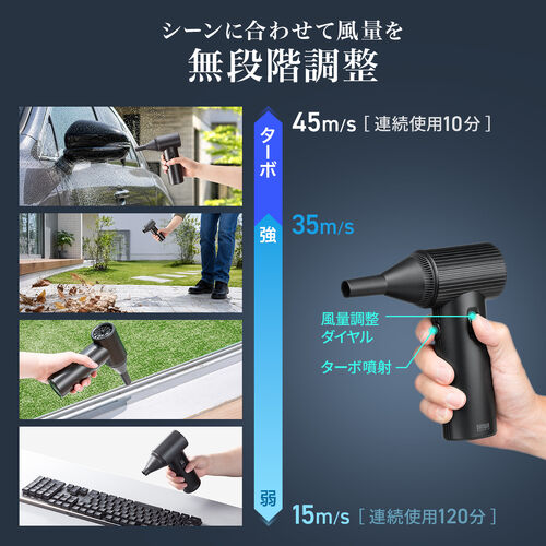 電動エアダスター（ブロワー・最大風速45m/s・超強力・洗車・風速無段階調整・充電式・コードレス・コンパクト）