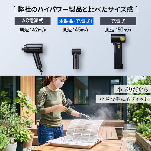 電動エアダスター（ブロワー・最大風速45m/s・超強力・洗車・風速無段階調整・充電式・コードレス・コンパクト）