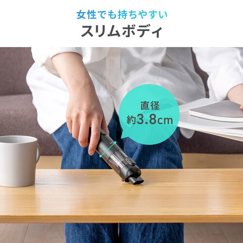 コードレスハンディクリーナー（コンパクト・車用掃除機・14000Pa・強力吸引・軽量・卓上掃除機・Type-C充電・HEPAフィルター付き・ブラック）