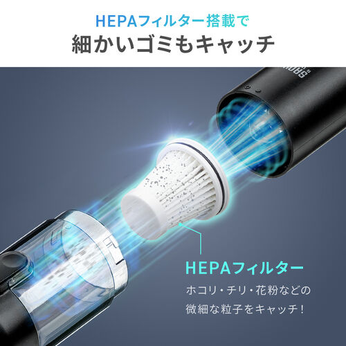 コードレスハンディクリーナー（コンパクト・車用掃除機・14000Pa・強力吸引・軽量・卓上掃除機・Type-C充電・HEPAフィルター付き・ブラック）