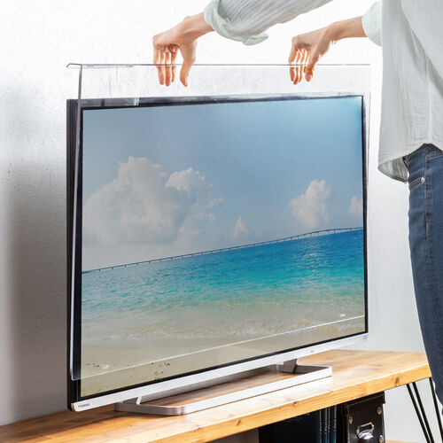 テレビ保護パネル（テレビフィルター・55インチ・キズ防止・厚み3mm・透過率90%・落下防止ベルト付き・光沢）CRT032