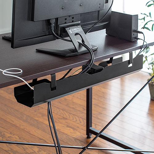 ケーブルトレー（配線受け ケーブルオーガナイザー デスク固定タイプ スチール金属製 電源タップ ケーブル収納 ブラック）