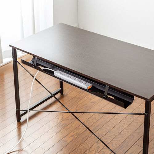 ケーブルトレー（デスク固定タイプ・スチール製・幅90cm・ケーブルオーガナイザ・配線受け・収納・電源タップ・ブラック）