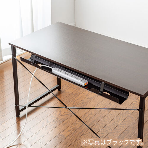 ケーブルトレー（デスク固定タイプ・スチール製・幅90cm・ケーブルオーガナイザ・配線受け・収納・電源タップ・ホワイト）