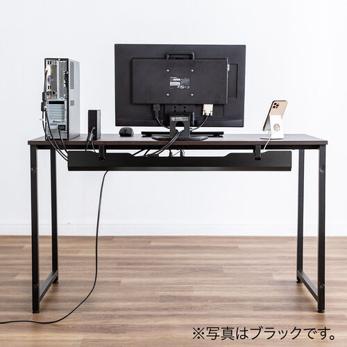 ケーブルトレー（デスク固定タイプ・スチール製・幅90cm・ケーブルオーガナイザ・配線受け・収納・電源タップ・ホワイト）