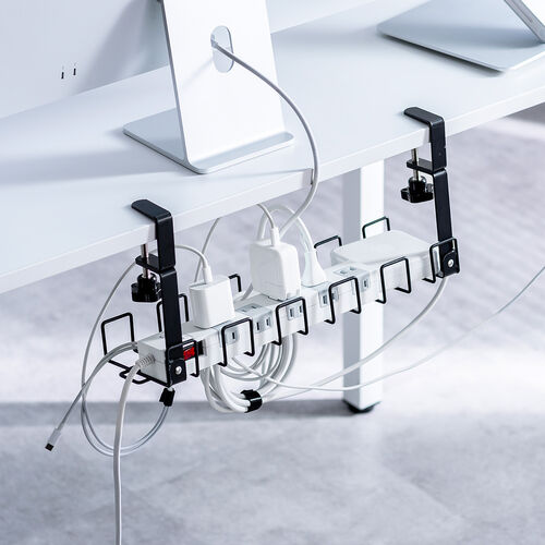 ケーブルトレー（幅42cm・クランプ固定・ワイヤータイプ・ケーブルオーガナイザー・ケーブル収納・小型・配線受け・電源タップ・ブラック）