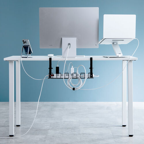 ケーブルトレー（幅42cm・クランプ固定・ワイヤータイプ・ケーブルオーガナイザー・ケーブル収納・小型・配線受け・電源タップ・ブラック）