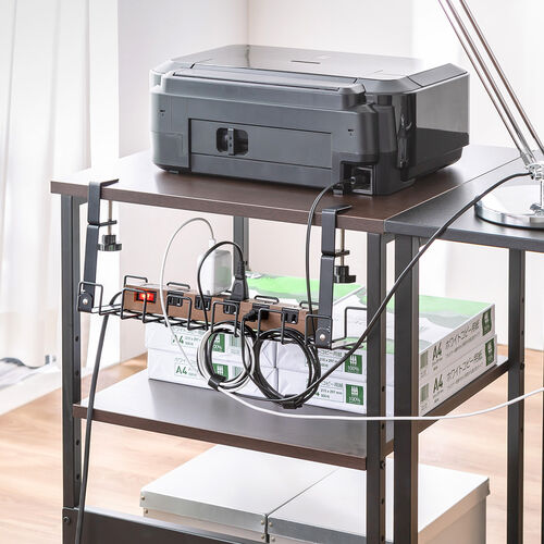 ケーブルトレー（幅42cm・クランプ固定・ワイヤータイプ・ケーブルオーガナイザー・ケーブル収納・小型・配線受け・電源タップ・ブラック）