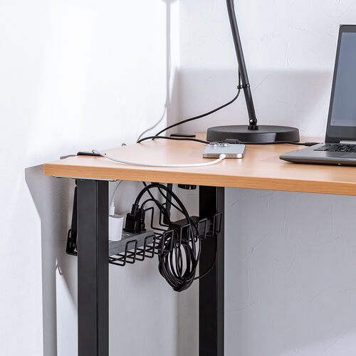 ケーブルトレー（幅42cm・クランプ固定・ワイヤータイプ・ケーブルオーガナイザー・ケーブル収納・小型・配線受け・電源タップ・ブラック）