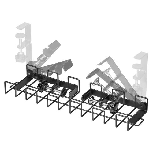 ケーブルトレー（幅42cm・クランプ固定・ワイヤータイプ・ケーブルオーガナイザー・ケーブル収納・小型・配線受け・電源タップ・ブラック）