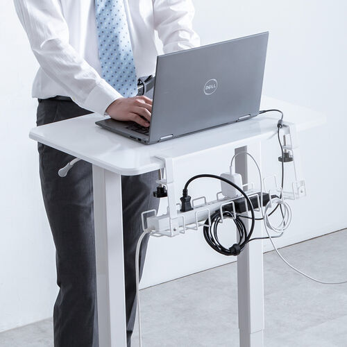 ケーブルトレー（幅42cm・クランプ固定・ワイヤータイプ・ケーブルオーガナイザー・ケーブル収納・小型・配線受け・電源タップ・ホワイト）