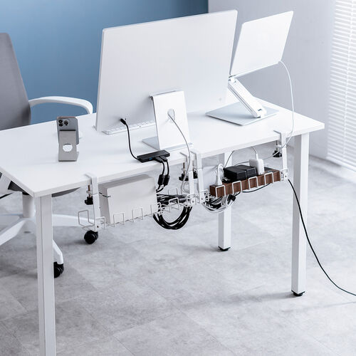 ケーブルトレー（幅42cm・クランプ固定・ワイヤータイプ・ケーブルオーガナイザー・ケーブル収納・小型・配線受け・電源タップ・ホワイト）