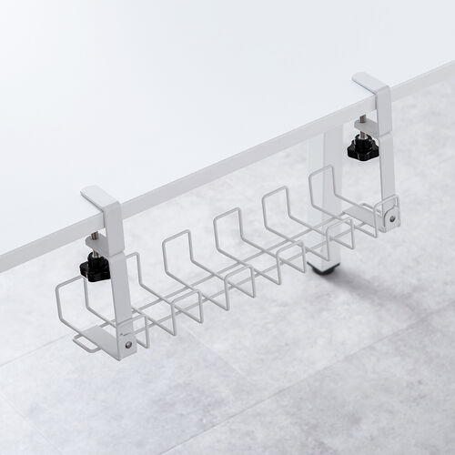 ケーブルトレー（幅42cm・クランプ固定・ワイヤータイプ・ケーブルオーガナイザー・ケーブル収納・小型・配線受け・電源タップ・ホワイト）