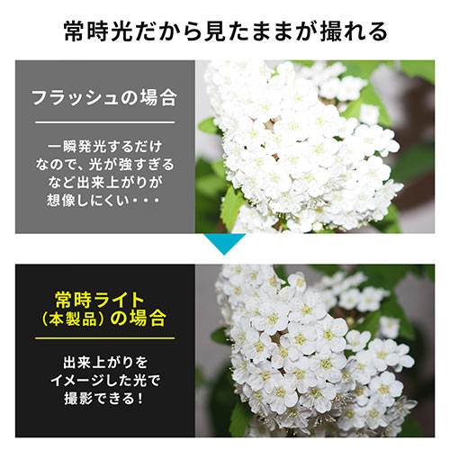 カメラLEDライト(ビデオライト・三脚対応・明るさ調節・色温度調節・充電式）