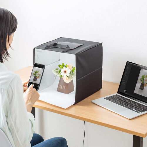 撮影ボックス（30cm・ライト付・折りたたみ・背景6色付属・USB電源・調光可能・650ルーメン）